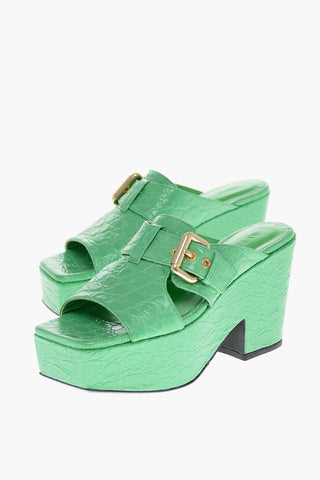 Crocodile Effect LENKA Embossed Leather Mules 9cm