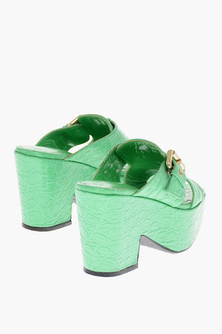 Crocodile Effect LENKA Embossed Leather Mules 9cm