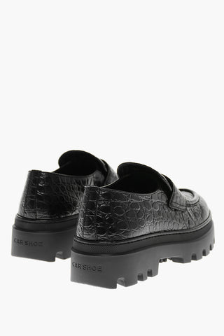 Crocodile Embossed Leather Penny Loafers