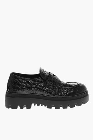 Crocodile Embossed Leather Penny Loafers