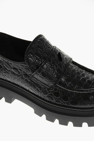 Crocodile Embossed Leather Penny Loafers