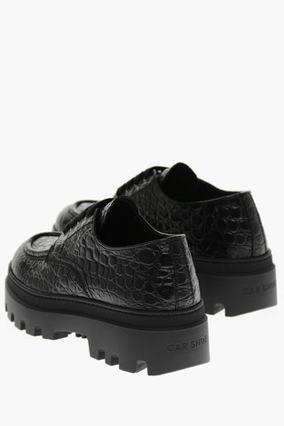 Scarpe Derby in Pelle Goffrata Effetto Coccodrillo