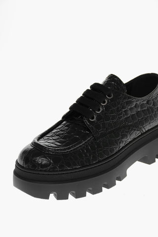 Scarpe Derby in Pelle Goffrata Effetto Coccodrillo