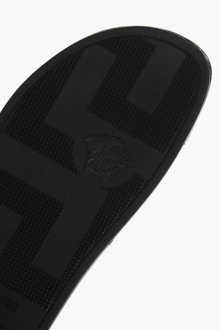 Metallic Leather Slides with Medusa Application