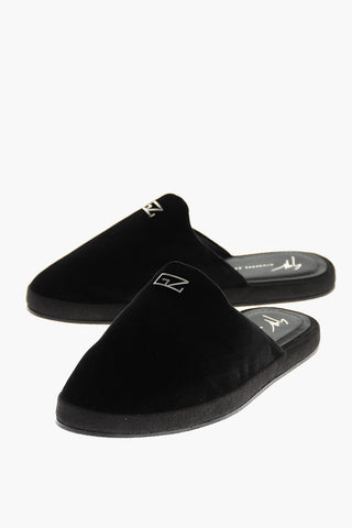 Velour LOUIS Slides with Metal Monogram