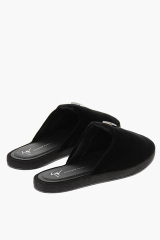 Velour LOUIS Slides with Metal Monogram