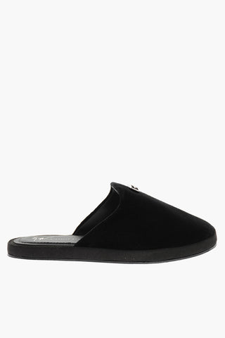 Velour LOUIS Slides with Metal Monogram