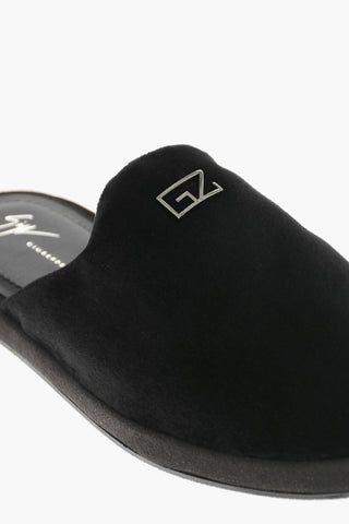 Velour LOUIS Slides with Metal Monogram