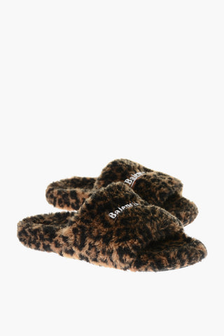 Slides in Eco Pelliccia con Logo Ricamato
