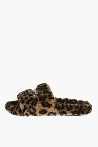 Furry Slides with Embroidered Logo