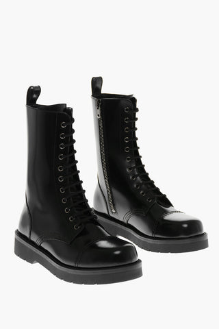 Leather Combat Boots with Zip and Rear Embossed Logo