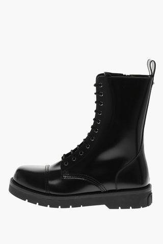Leather Combat Boots with Zip and Rear Embossed Logo