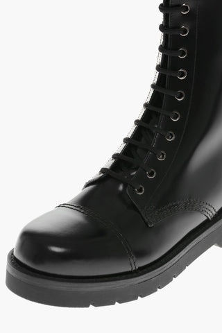 Leather Combat Boots with Zip and Rear Embossed Logo