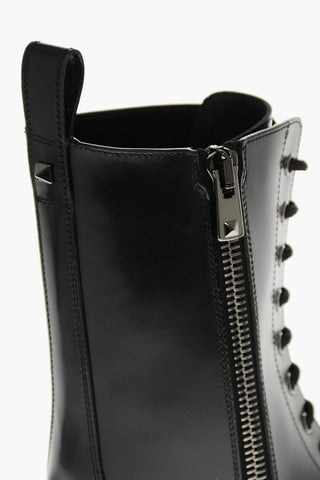 Leather Combat Boots with Zip and Rear Embossed Logo