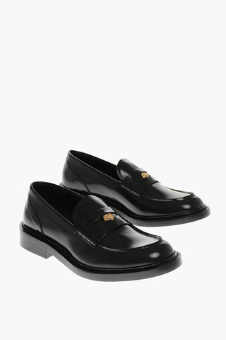 Shiny Leather Loafers with Medusa Application