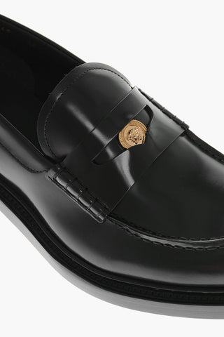 Shiny Leather Loafers with Medusa Application