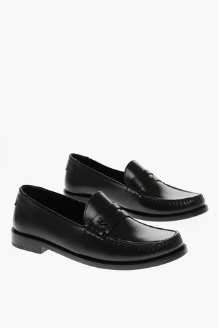 Leather Penny Loafers with YSL Monogram 2,5cm
