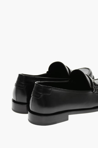 Leather Penny Loafers with YSL Monogram 2,5cm