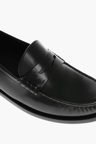 Leather Penny Loafers with YSL Monogram 2,5cm