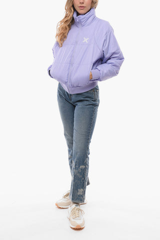 Mock Neck Padded Bomber Jacket with Front Zip