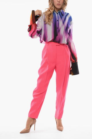 Wool Gabardine Tailored Pants with Double Pleat