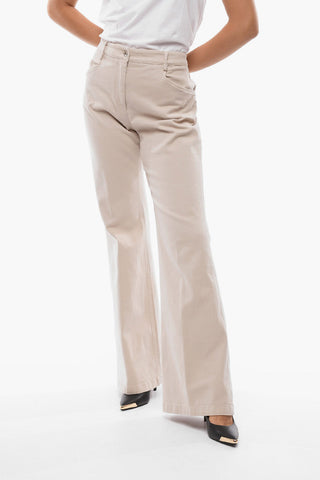 Wide Leg Stretch Cotton Pants with 5 Pockets