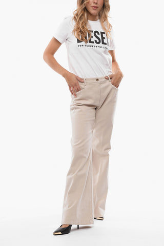 Wide Leg Stretch Cotton Pants with 5 Pockets