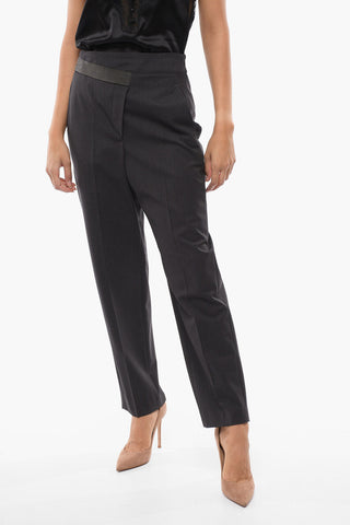 Virgin Wool Tailored Pants with Beads Detail