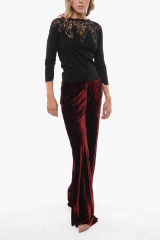 Crew Neck Virgin Wool Sweater with Lace Detail