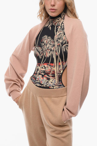 Cashmere Blend Crop Cardigan with Puffed Sleeves