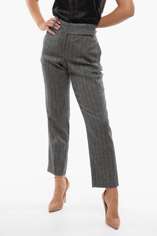 Pantaloni in Misto Lana Herringbone con Passanti