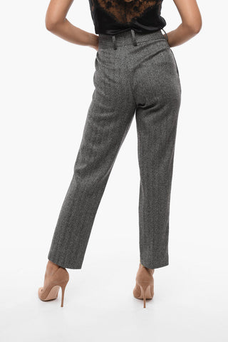 Pantaloni in Misto Lana Herringbone con Passanti