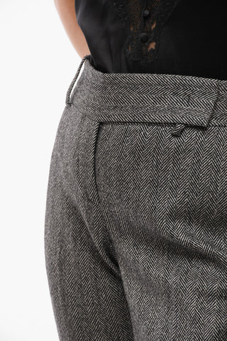 Pantaloni in Misto Lana Herringbone con Passanti