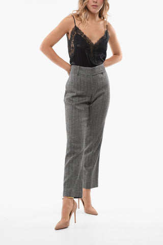 Pantaloni in Misto Lana Herringbone con Passanti