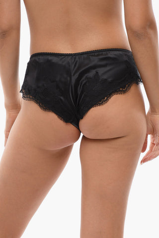 Solid Color Satin Brazilian Briefs with Lace Detail