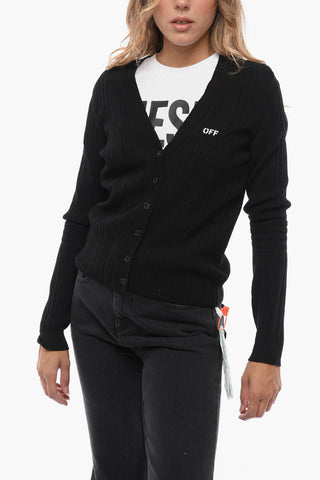 PERMENENT Printed Logo Ribbed Cardigan