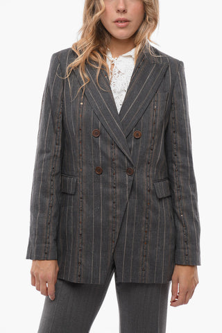 Blazer Doppiopetto in Misto Lino con Paillettes