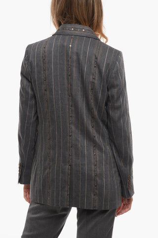 Blazer Doppiopetto in Misto Lino con Paillettes