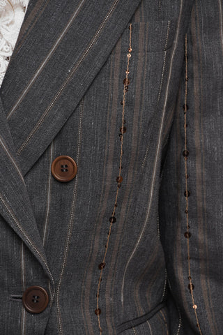 Blazer Doppiopetto in Misto Lino con Paillettes