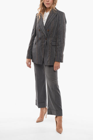 Blazer Doppiopetto in Misto Lino con Paillettes