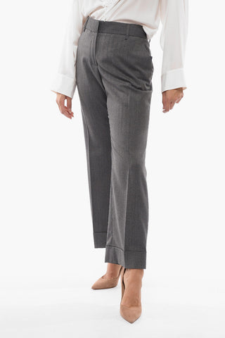 Pantaloni Cropped Fit in Misto Lana Herringbone