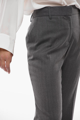 Pantaloni Cropped Fit in Misto Lana Herringbone
