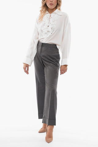 Pantaloni Cropped Fit in Misto Lana Herringbone
