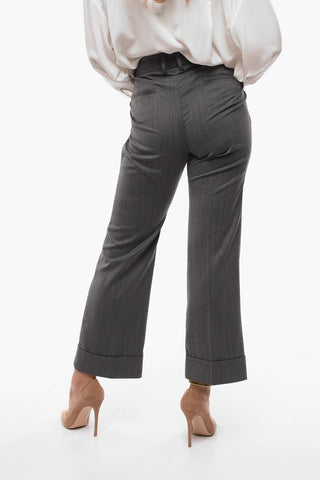 Pantaloni Cropped Fit in Misto Lana Herringbone