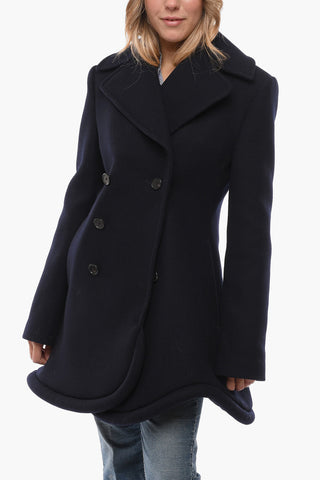 Wool-blend Double-breasted Coat with Padded Trimmings