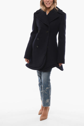 Wool-blend Double-breasted Coat with Padded Trimmings