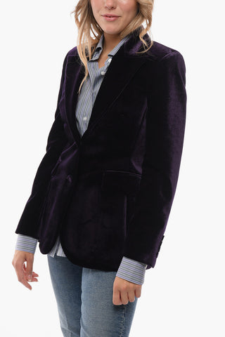 Velour Slim Fit Blazer with Flap Pockets