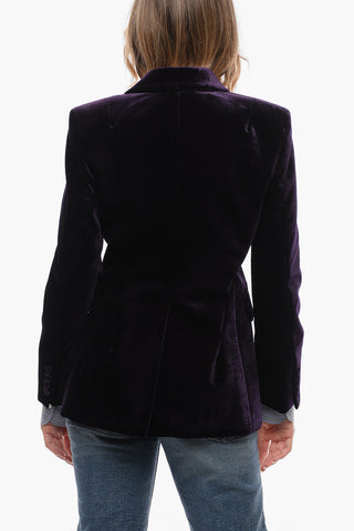 Velour Slim Fit Blazer with Flap Pockets