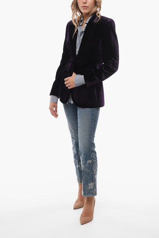Velour Slim Fit Blazer with Flap Pockets