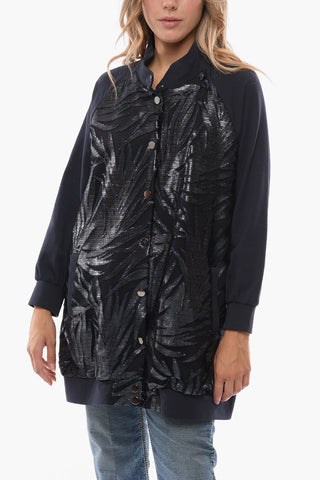 Stretch Cotton Lightweight Jacket with Lurex Details and Snap Buttons